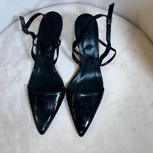 Tibi Glossy Black Strappy Heels